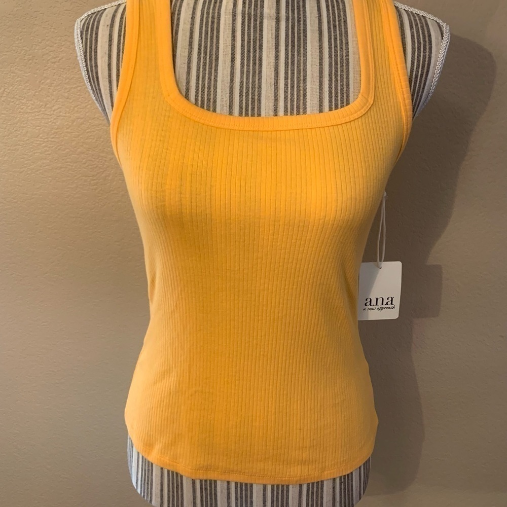 NWT a.n.a. Tank Top PS Petite Small Mango Orange Ribbed Straight Neck Cotton - Picture 3 of 12